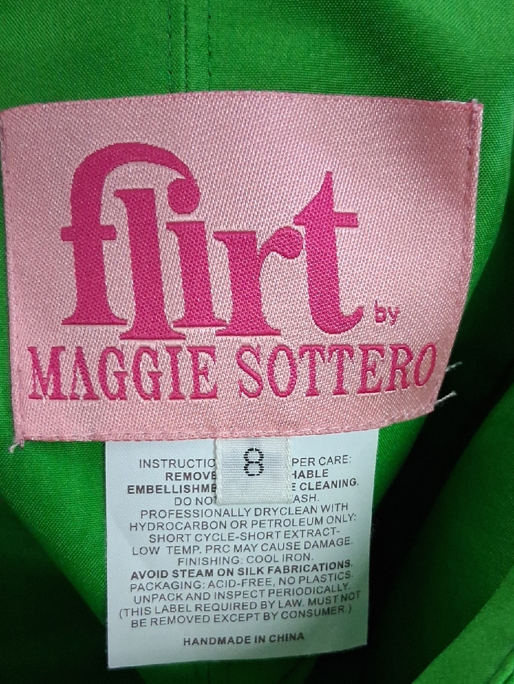 Maggie Sottero Bright Green Evening Prom Gown. Size 8. NWT